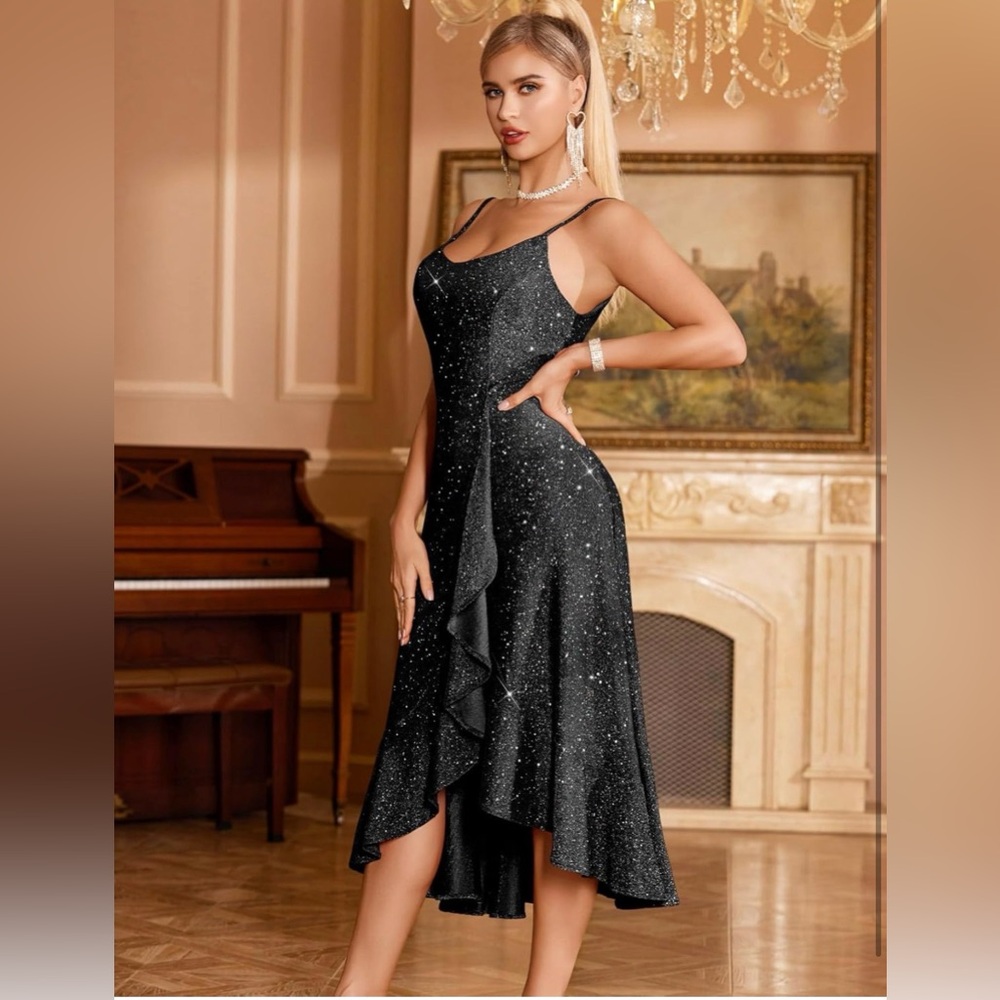 DRESSTELLS Sequin Formal Wedding Sparkly Cocktail Party Evening High Low Dress
